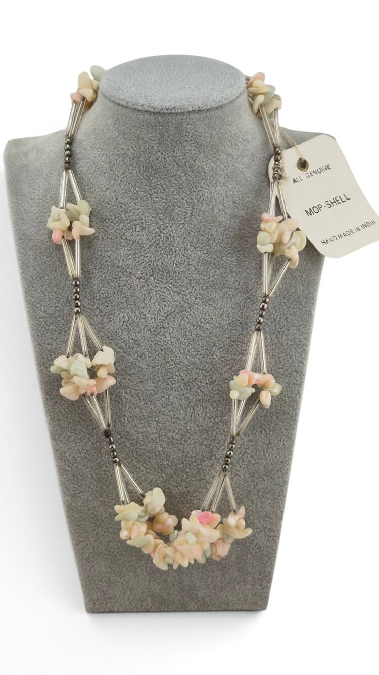 Vintage Genuine Mother of Pearl Shell Chip Necklace 22 In Handmade India NOS
